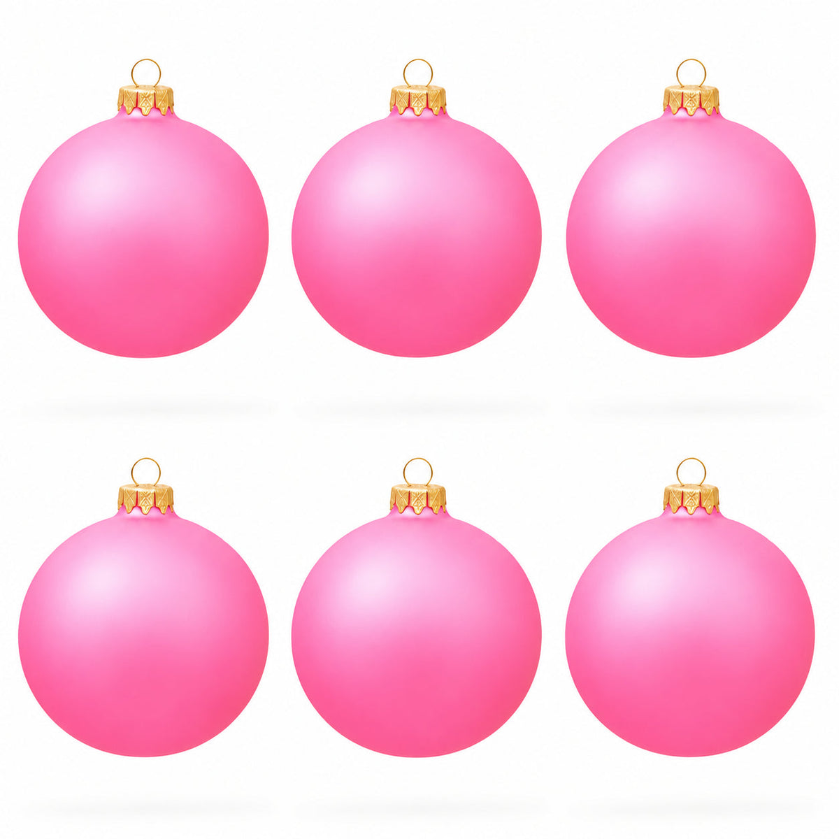 Set of 6 Solid Pink Glass Ball Christmas Ornaments 3.25 Inches (045)