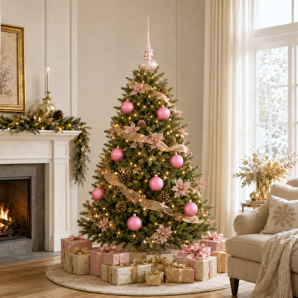 Set of 6 Solid Pink Glass Ball Christmas Ornaments 3.25 Inches (045)