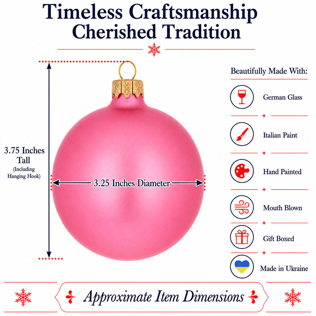 Set of 6 Solid Pink Glass Ball Christmas Ornaments 3.25 Inches (045)
